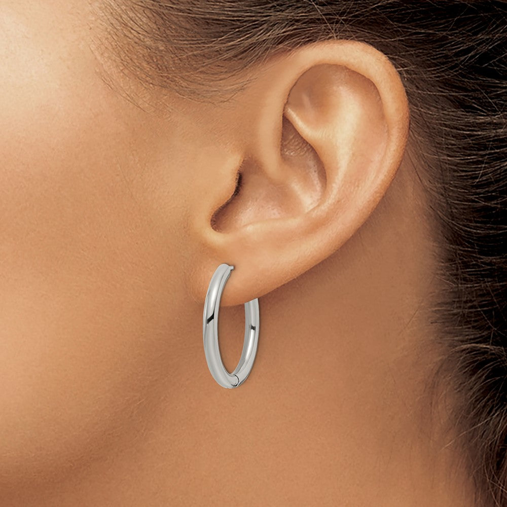 Stainless Steel Polished 3mm Hinged Hoop Earrings
