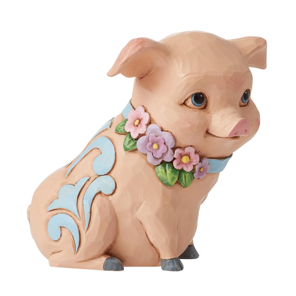 Jim Shore Pig With Flowers Mini Figurine Polyresin Heartwood Creek 6012426