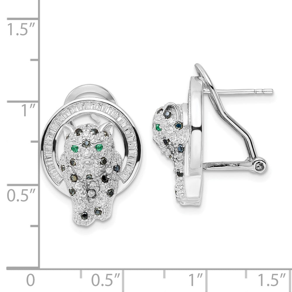 Sterling Silver Rhod-plated CZ Circle with Cheetah Post Omega Back Earrings
