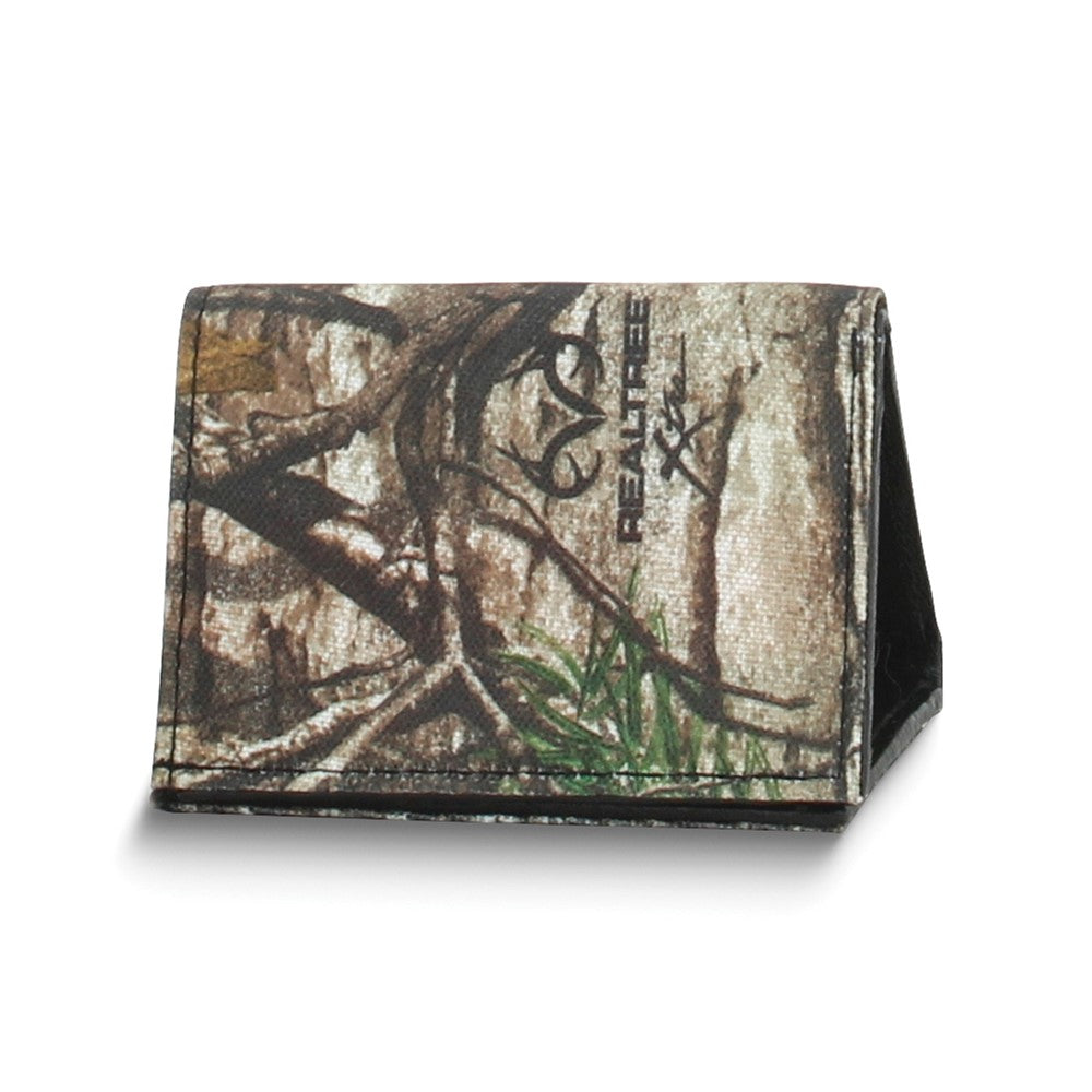 Black RealTree Fabric and Leather RFID Blocking 6-Slot Trifold Wallet with ID Window