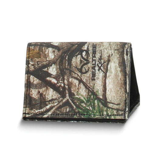 Black RealTree Fabric and Leather RFID Blocking 6-Slot Trifold Wallet with ID Window