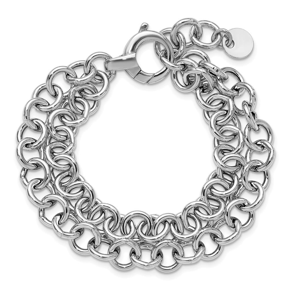 SS RH-plated Polished 2-strand Circle Link Bracelet 7.5  inches