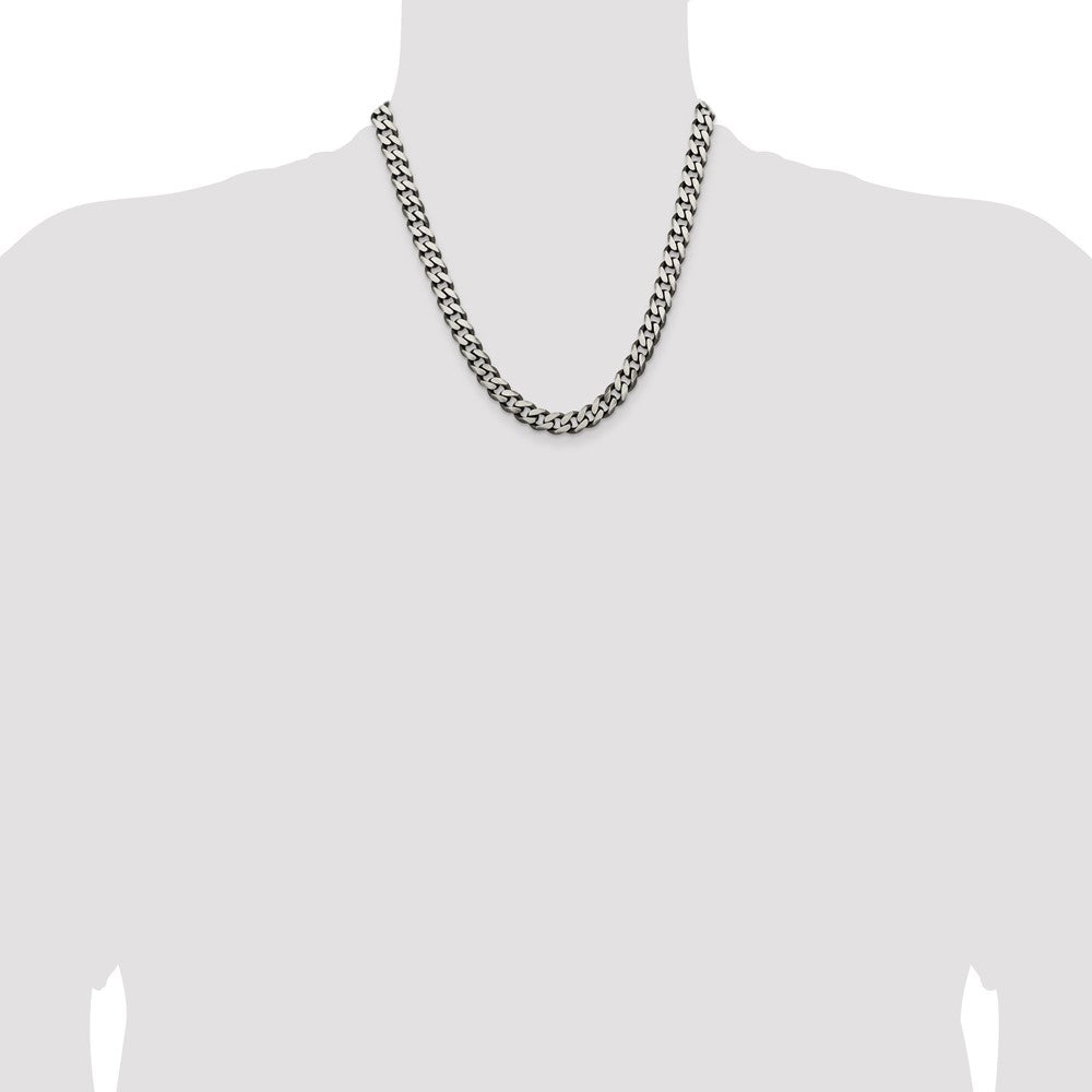 Sterling Silver Antiqued 9.3mm Curb Chain 20 Inches