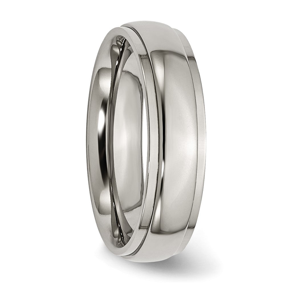 Titanium Polished 6mm Ridged Edge Band Size - 7.5