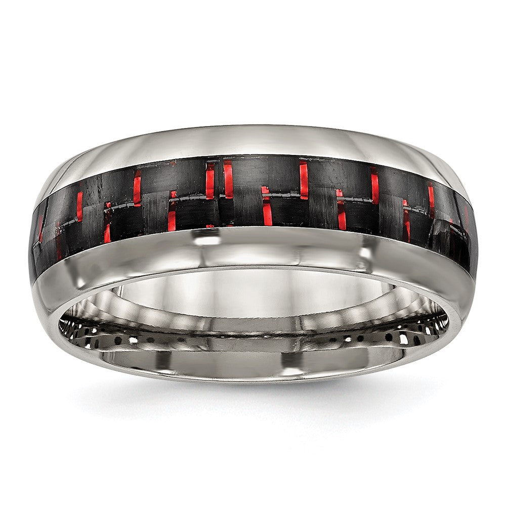 Titanium Polished with Black/Red Carbon Fiber Inlay 8mm Ring Size - 11