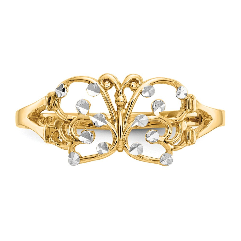 14k w/ Rhodium Diamond-cut Butterfly Ring Size 6