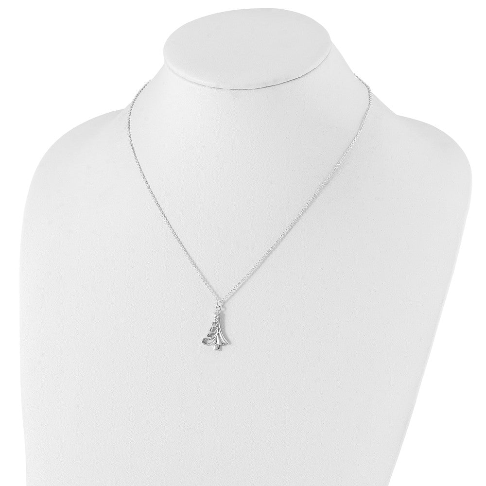 Sterling Silver Polished Christmas Tree Necklace 18 Inches