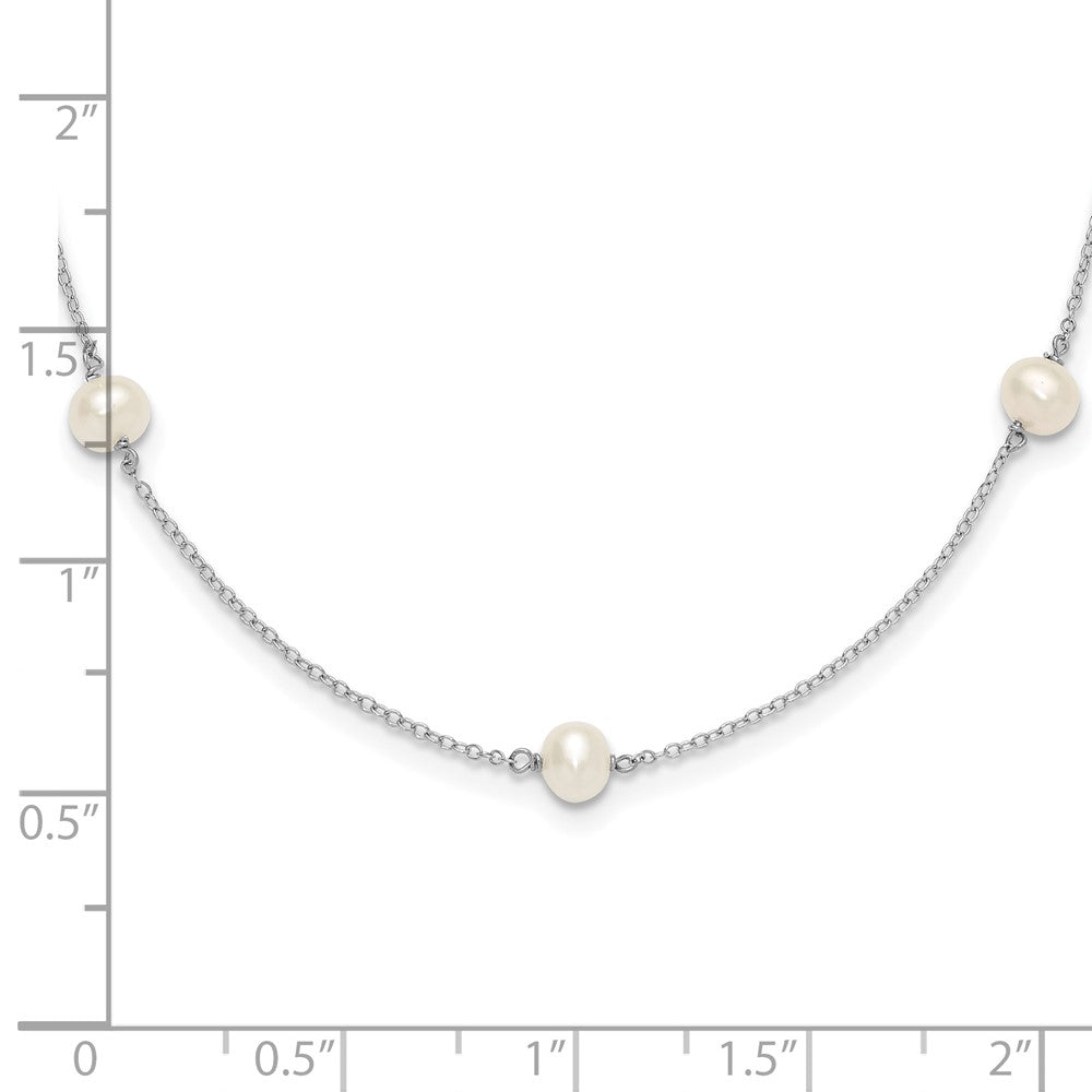 Sterling Silver Rhodium-plated 5-5.5mm White Semi-Round Freshwater Cultured Pearl 5-Station Children's 12 inch Necklace 12 Inches