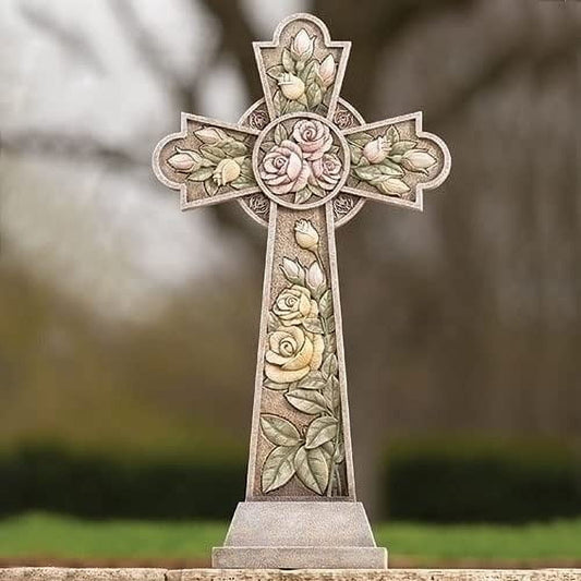 Joseph's Studio by Roman, Garden Statuary Collection, 26" H Garden Cross with Roses, Home DâˆšÂ©cor, Devout Gift, Prayerful Inspiration (13x5x12)