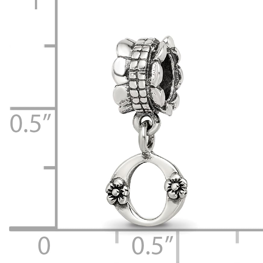 925 Sterling Silver Polished Artisan Oxidized Reflections Letter Name Personalized Monogram Initial O Dangle Bead Charm