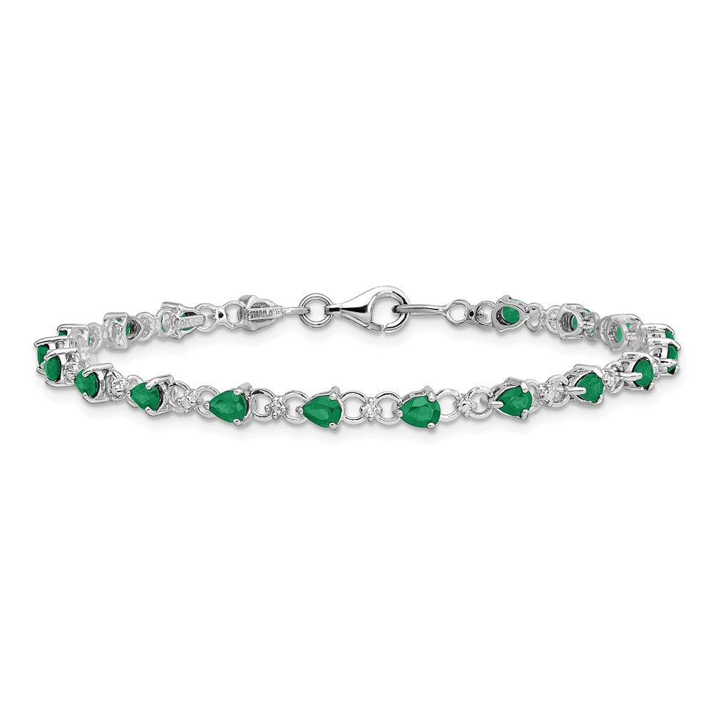 Sterling Silver Rhodium-plated Emerald and Diamond Bracelet 7 inches