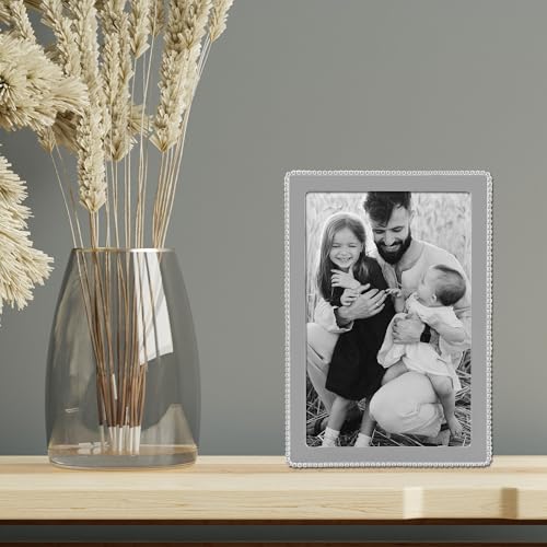 Silver Metal 4x6 Picture Frame with Delicate Outer Border of Beads