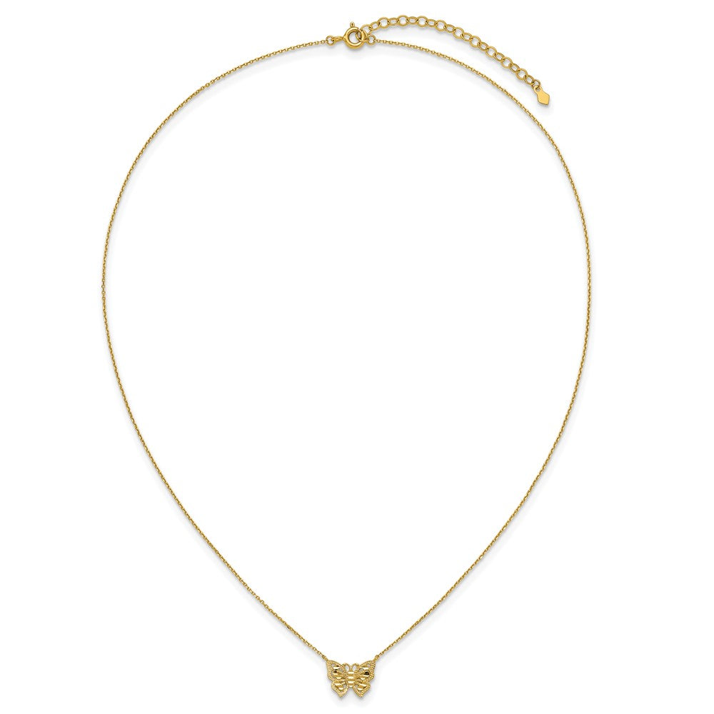 10k Polished and Diamond-cut Pierced Butterfly 15.75 inch with 2 inch Extension Necklace