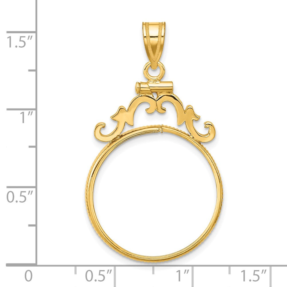 Wideband Distinguished Coin Jewelry 14k Polished French Scroll 22.0mm x 1.9mm Screw Top Coin Bezel Pendant