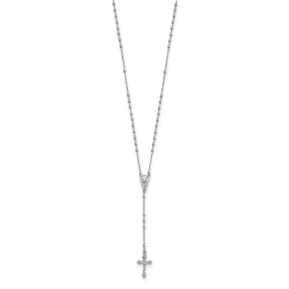 Sterling Silver Rhodium Plated Polished Beaded Rosary 24 Inches