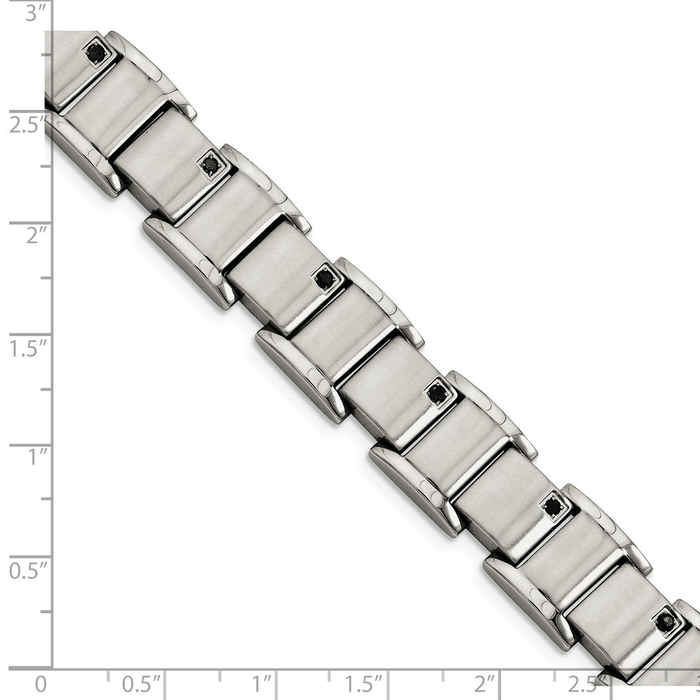 Stainless Steel Brushed and Polished with Black Diamonds 8.5in Bracelet 8.5 inches