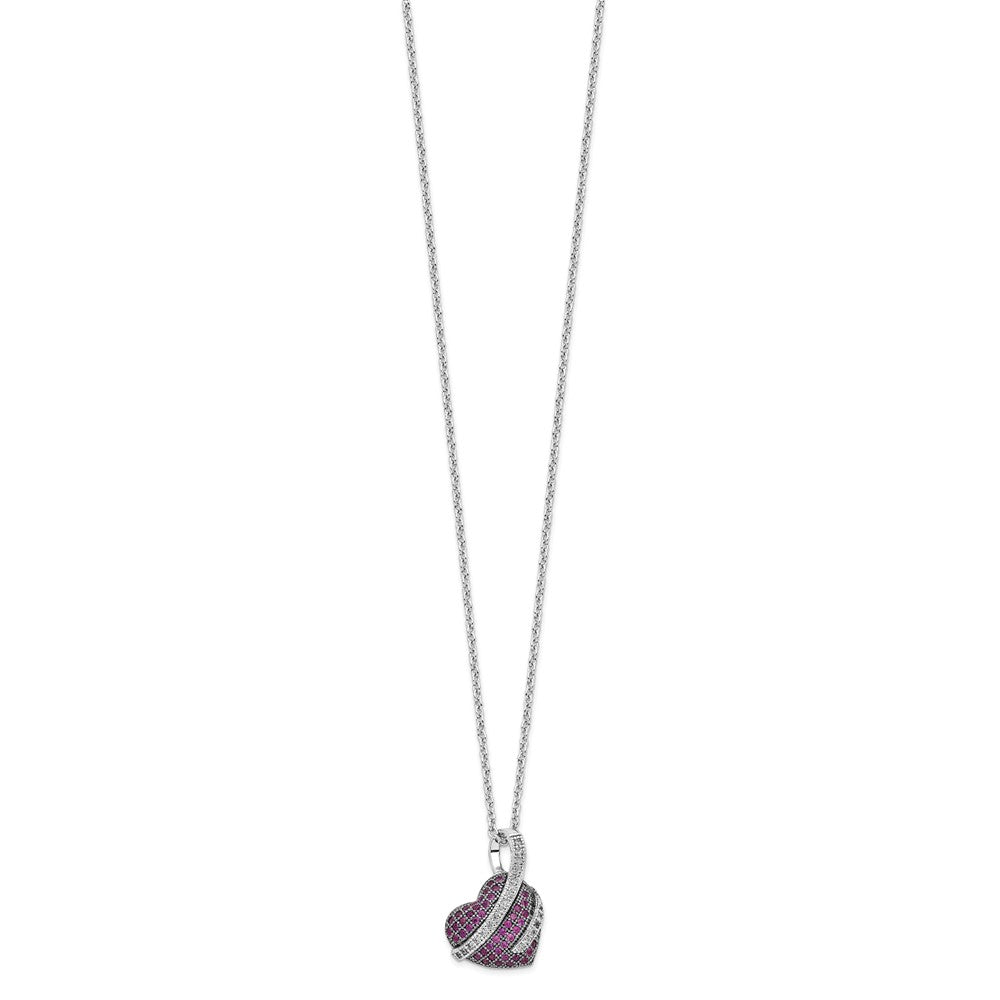 Brilliant Embers Sterling Silver Rhodium-plated 68 Stone 18 inch Micro Pav‚ Pink and White CZ Heart Necklace with 2 Inch Extender 18 Inches