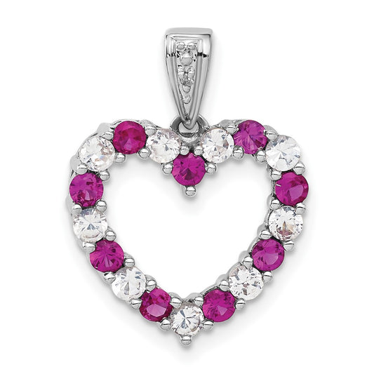 Sterling Silver Created Ruby and Created White Sapphire Heart Pendant