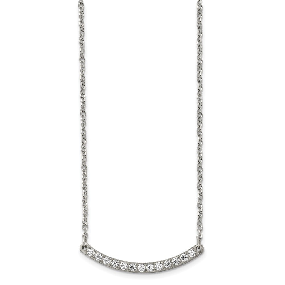 Titanium Polished with CZ Bar 20.5in Necklace