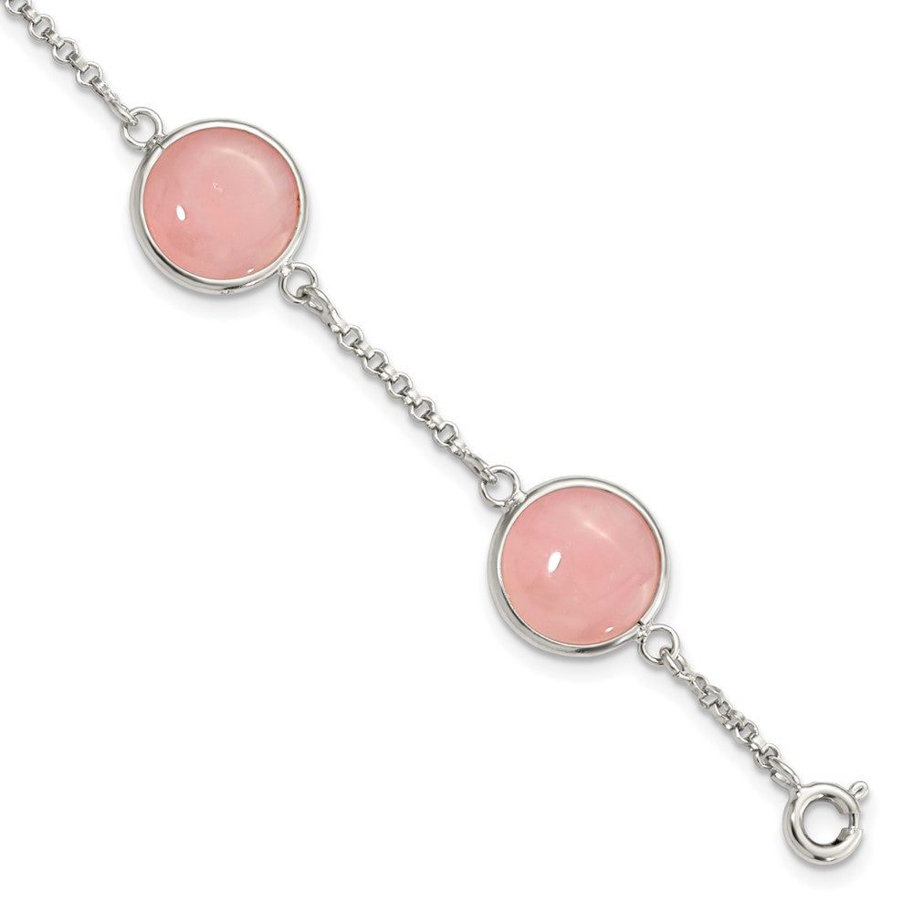 Sterling Silver Polished Rose Quartz 7.5in Bracelet 7.5 inches
