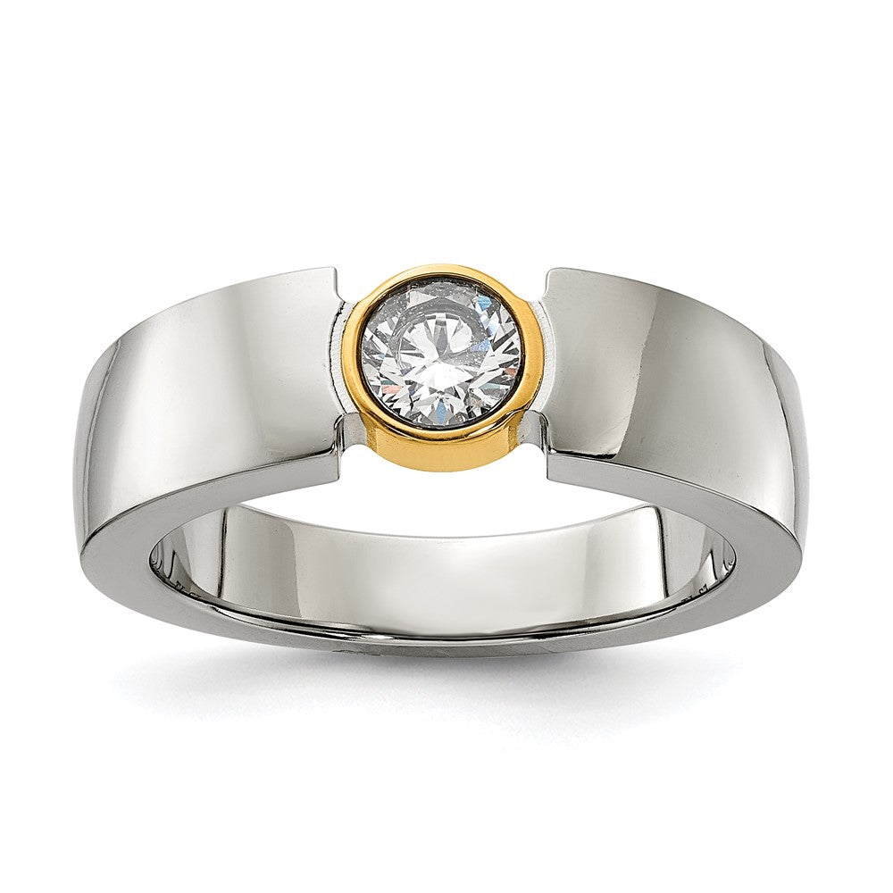 Stainless Steel Polished Yellow IP-plated with CZ Tapered Ring Size - 11