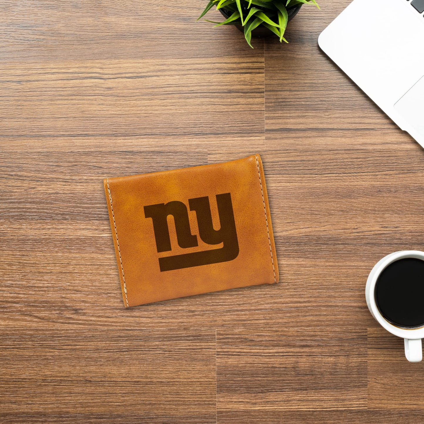 Football Rico Industries New York  Brown Laser Engraved Trifold Laser Engraved Tri-Fold Wallet - Men's Accessory