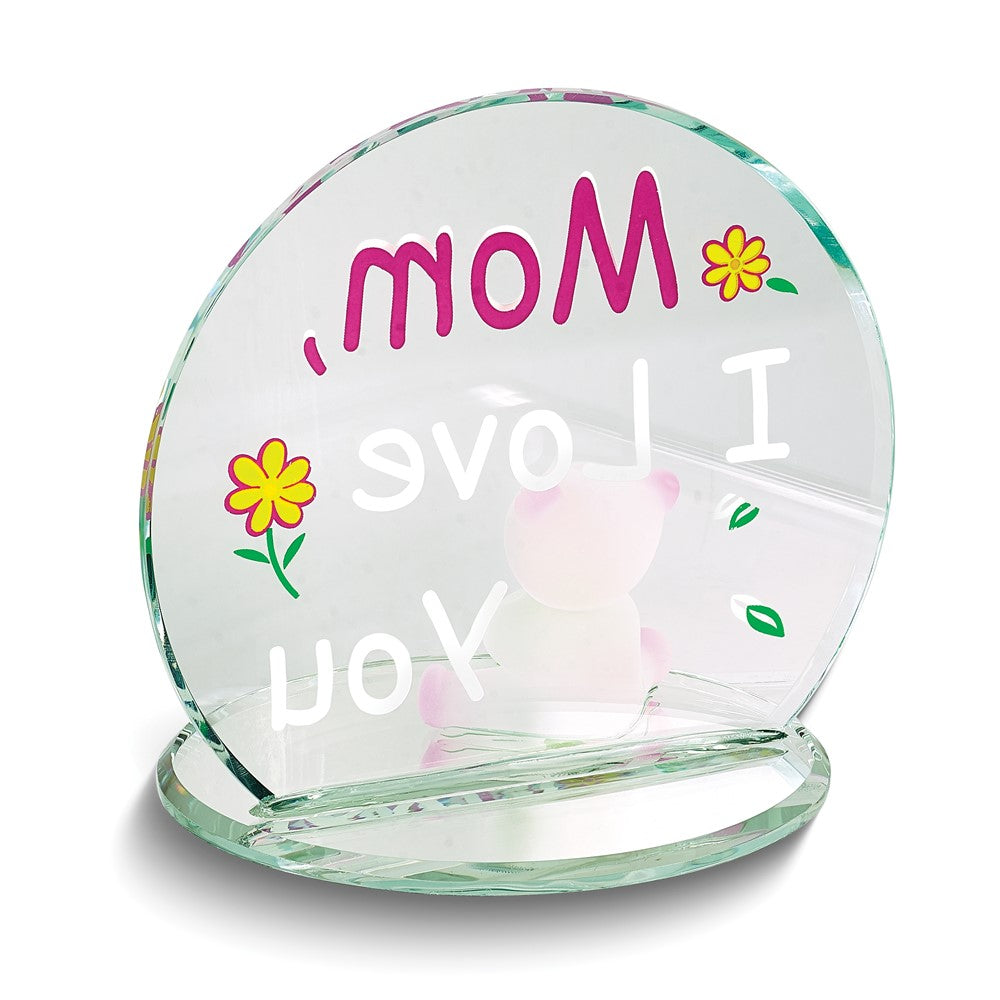 Glass Baron MOM, I LOVE YOU with Bear Figurine