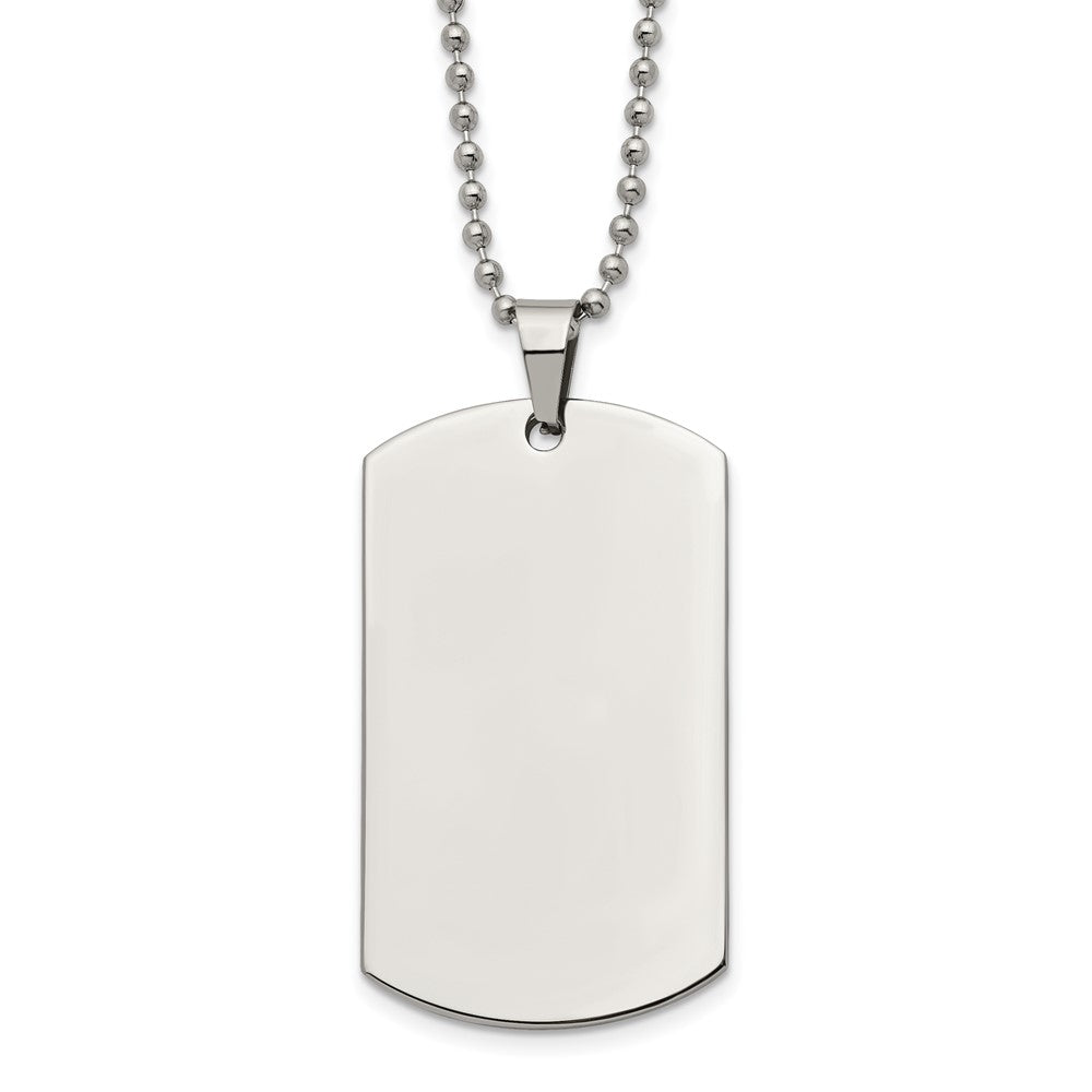 Stainless Steel Brushed & Polished Round Edge 2mm Dog Tag 24in Necklace