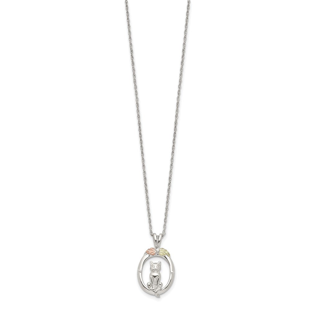 Landstrom's Mt. Rushmore Black Hills Sterling Silver 12K Gold Accents Oval with Cat 18 inch Spring Ring Clasp Necklace 18 Inches