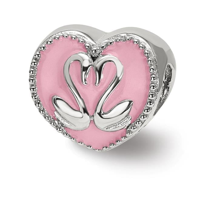 Reflection Beads QRS3929 Sterling Silver Reflections Pink Enameled, Yellow IP-Plated CZ Swans Bead