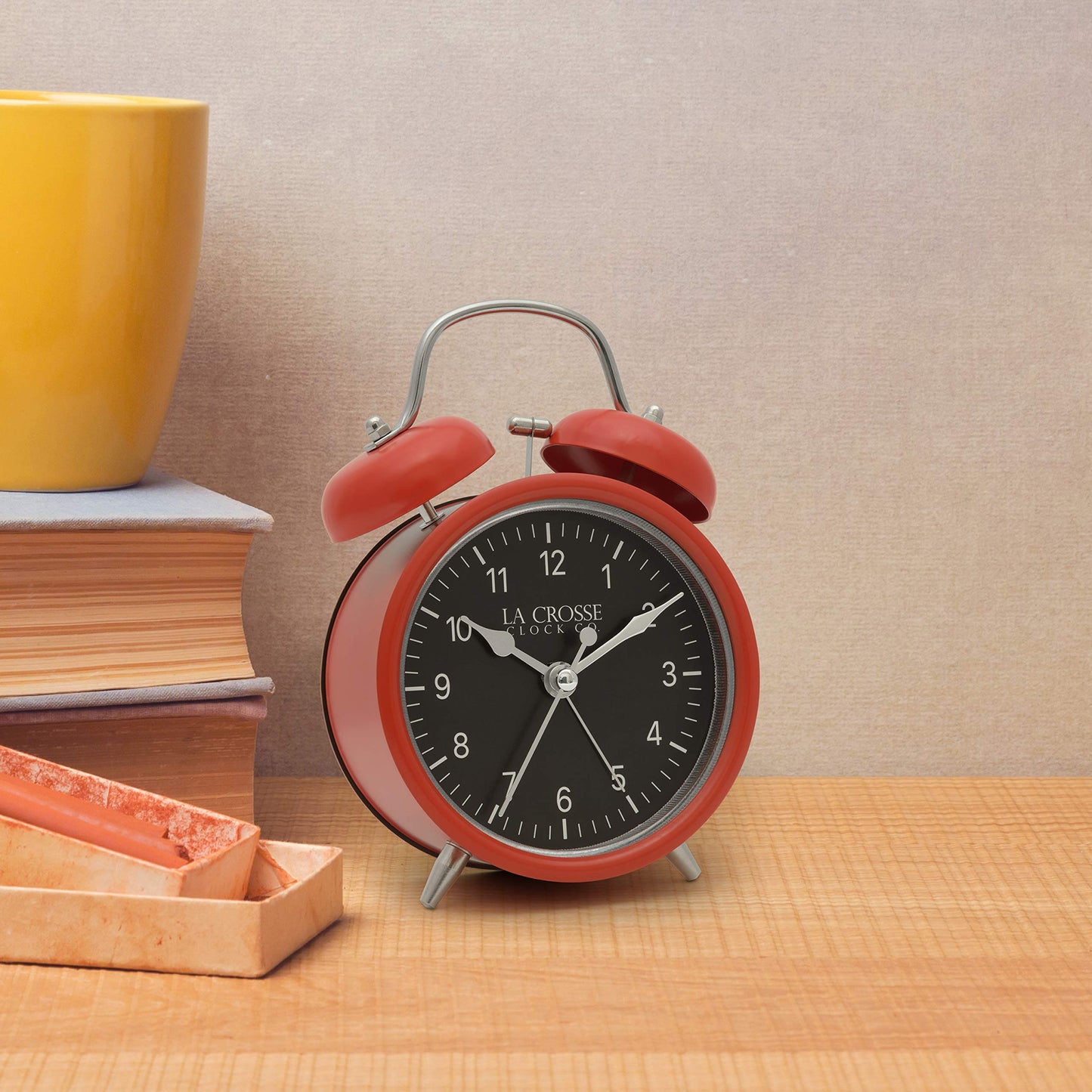 La Crosse Clock Red Twin Bell Quartz Analog Alarm Clock, 617-3314