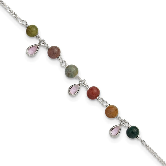 Sterling Silver Fancy Jasper Anklet Bracelet 9 inches