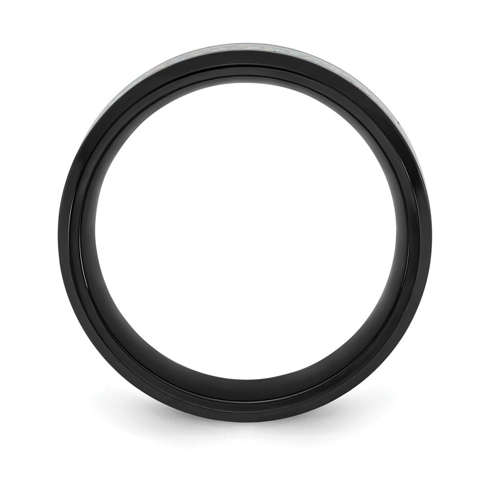 Chisel Titanium Polished Black IP-plated Multi-color Opal Inlay 8mm Band Size - 8