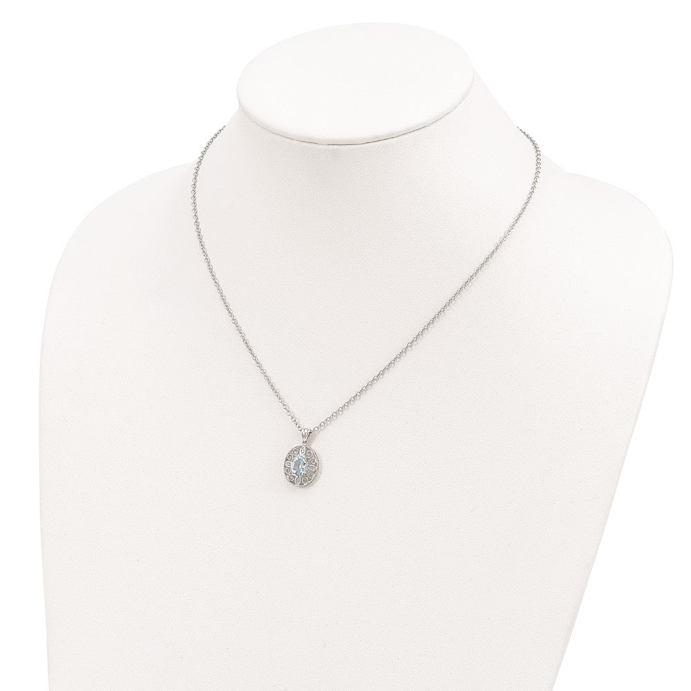 Brilliant Gemstones Sterling Silver with 14K Accent Rhodium-plated Sky Blue Topaz and Diamond 18 Inch Necklace with 2 Inch Extender 18 Inches