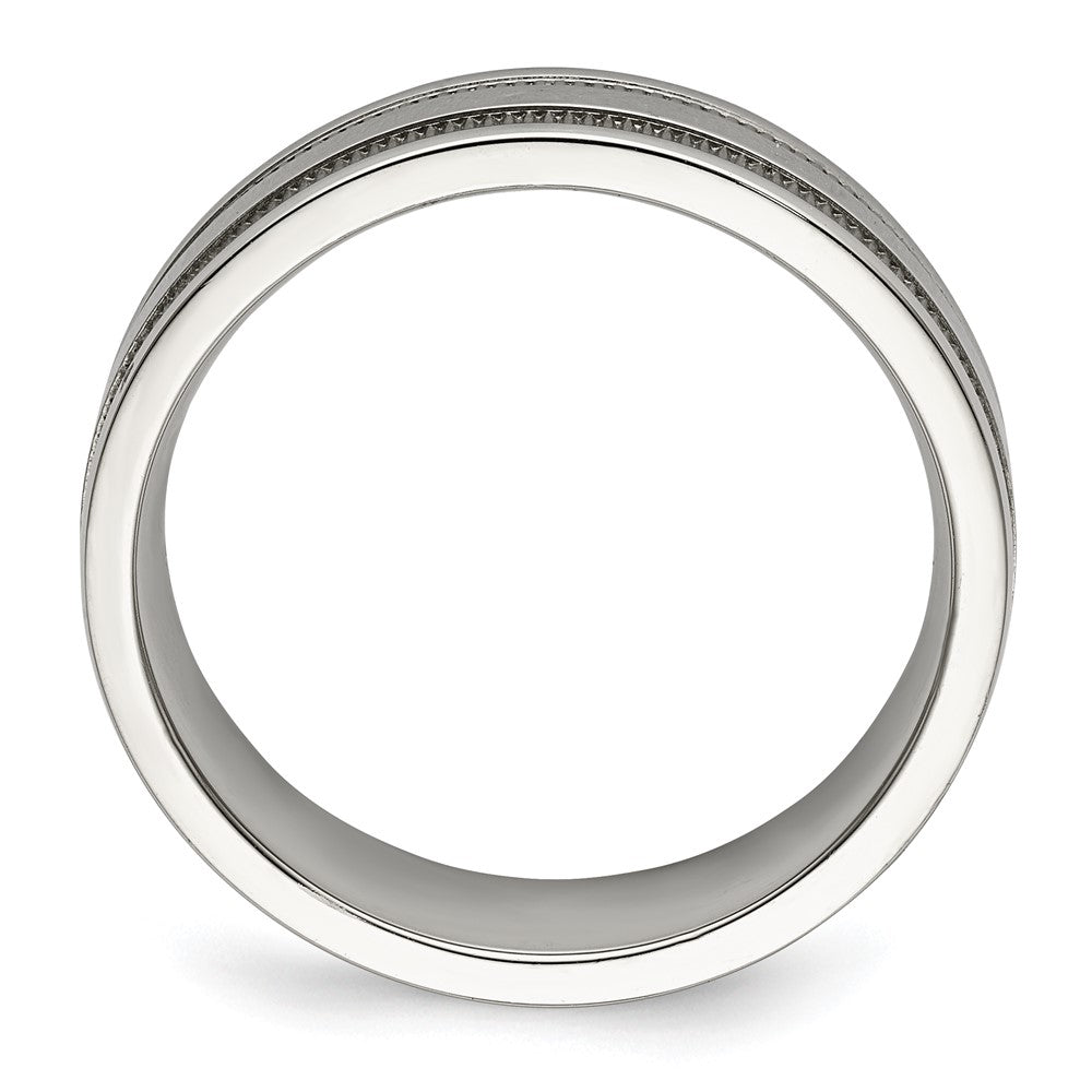 Stainless Steel Polished 6mm Grooved and Beaded Band Size - 7