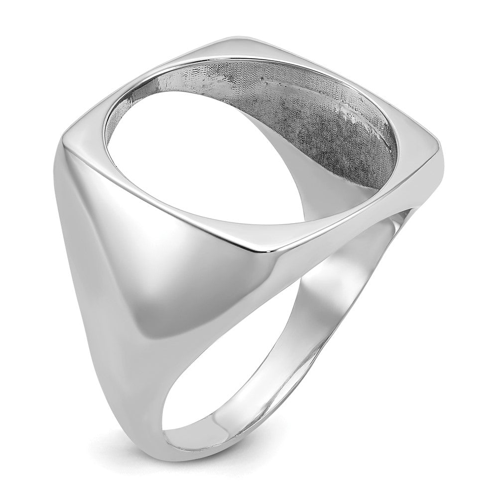 Wideband Distinguished Coin Jewelry 14k White Gold Men's Polished Square Shaped 16.5mm Coin Bezel Ring