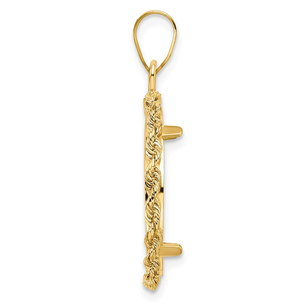 Wideband Distinguished Coin Jewelry 14k Polished Rope 17.8mm Prong Coin Bezel Pendant