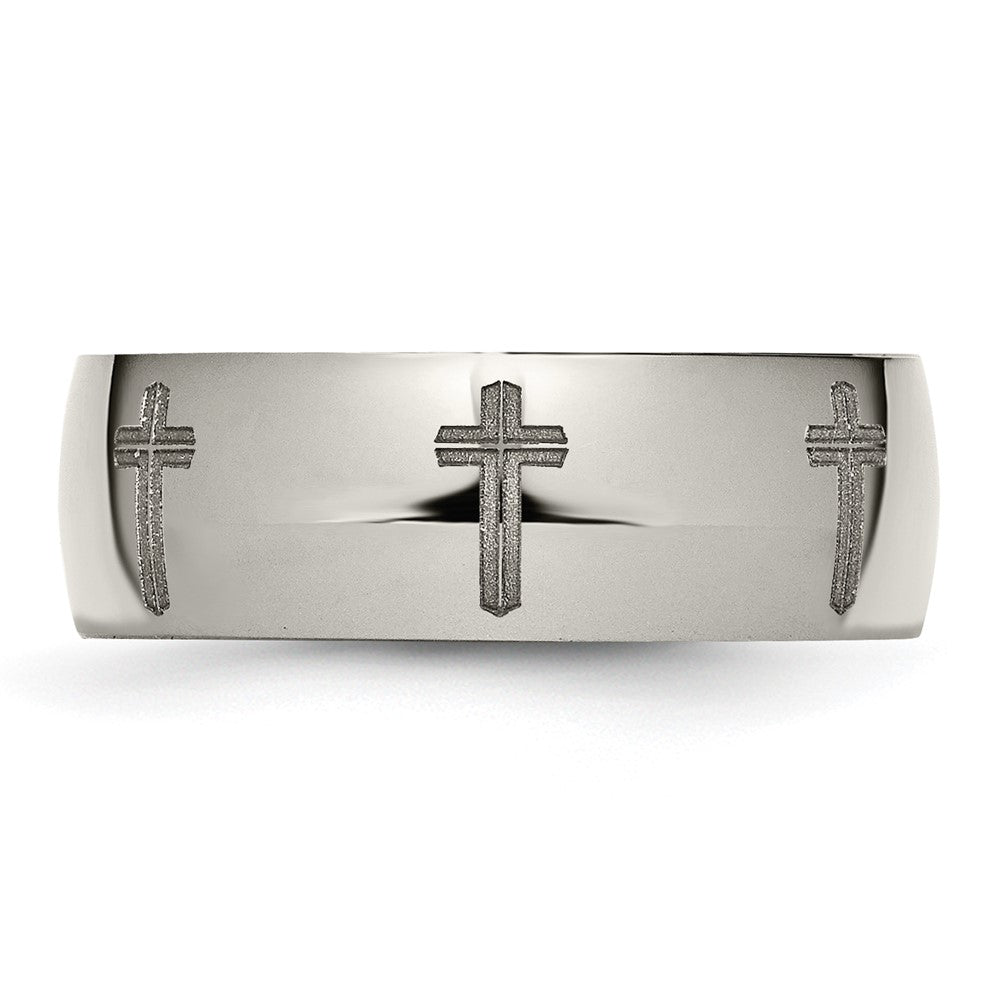 Titanium Polished Cross Laser Design 8mm Band Size - 13