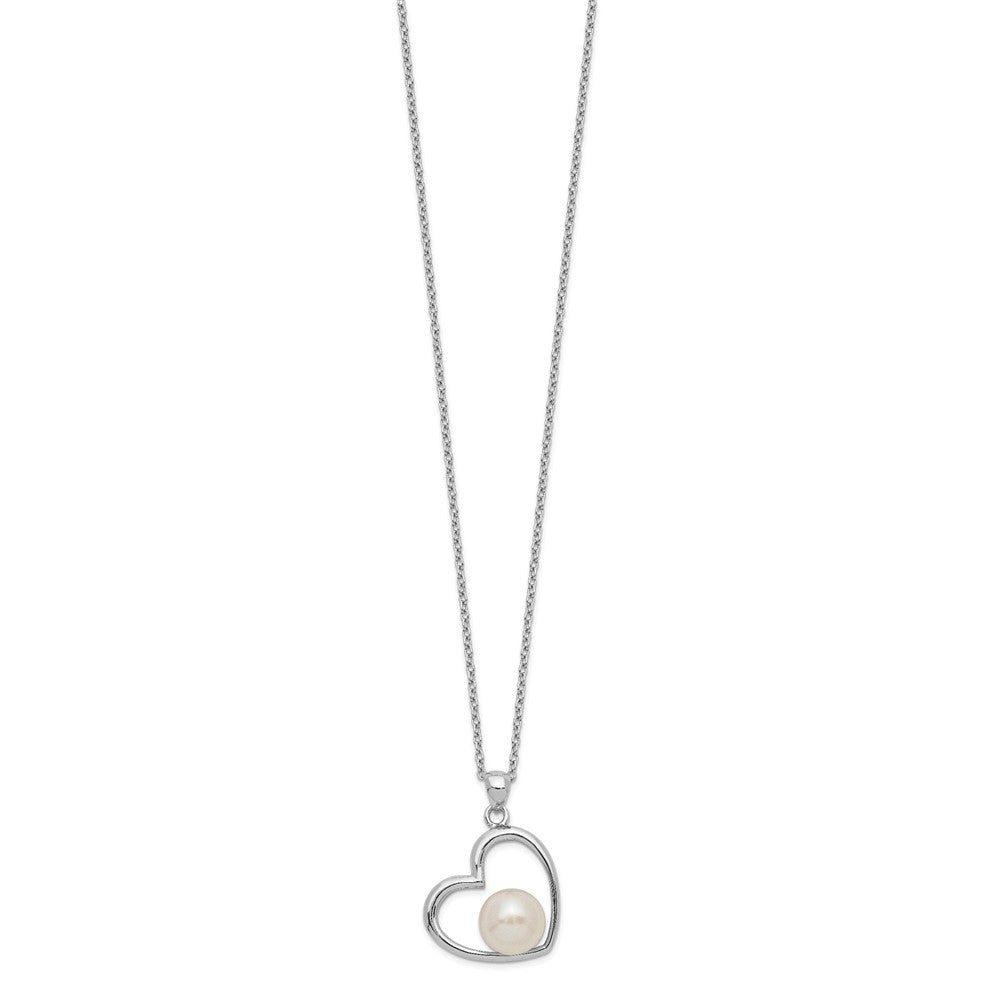 Sterling Silver Rhodium-plated 7-8mm White Button Freshwater Cultured Pearl Heart 17 inch Necklace 17 Inches