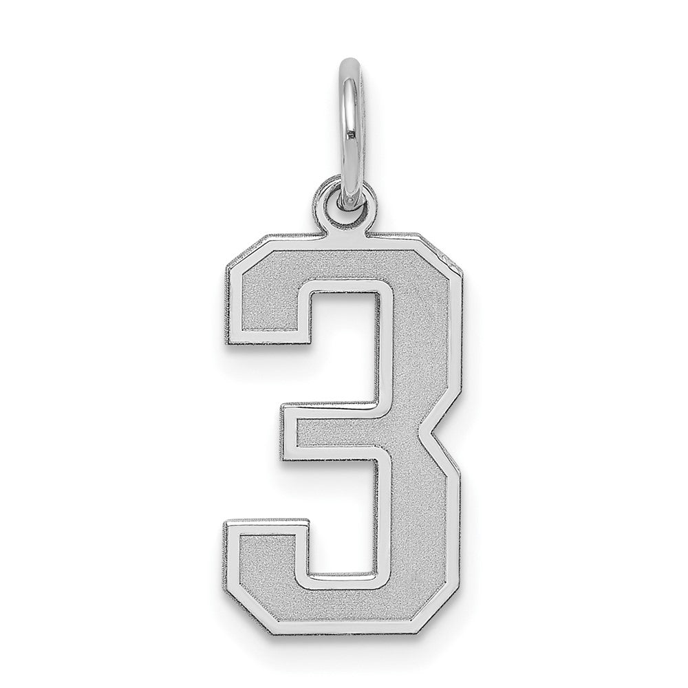 Sterling Silver/Rhodium-plated Satin Number 3 Charm