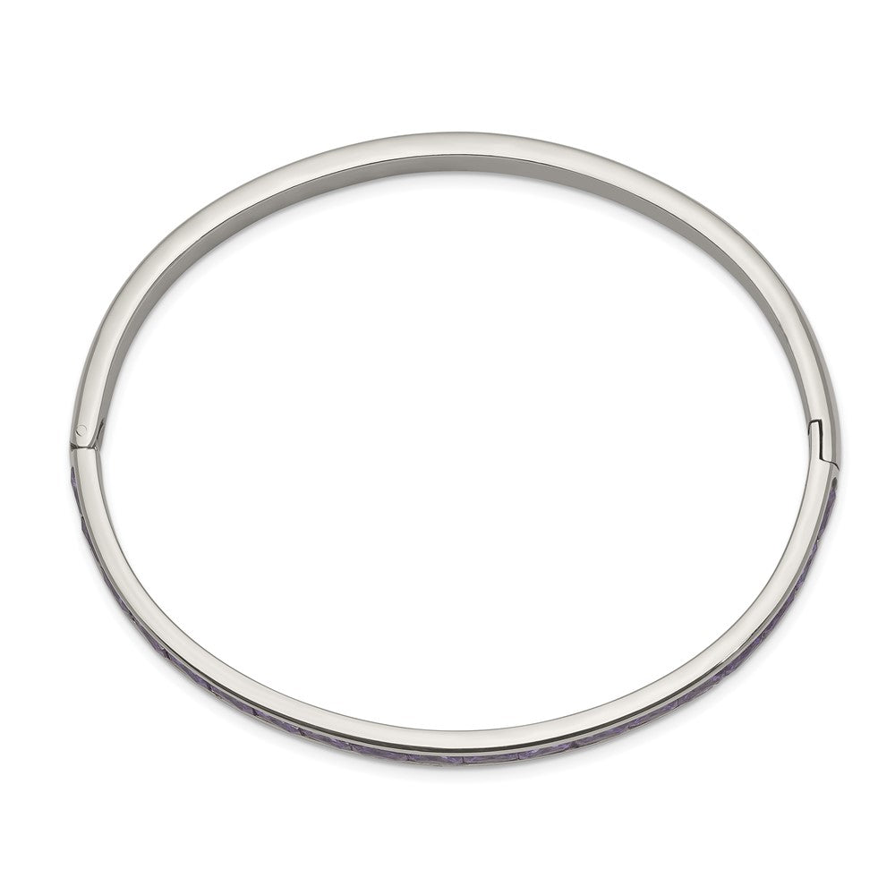 Stainless Steel Polished w/Purple CZ 5mm Hinged Bangle