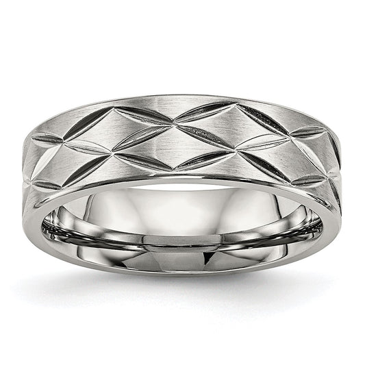 Stainless Steel Brushed and Polished Diamond-cut 6.5mm Band