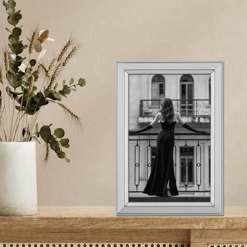 Lawrence Frames Brushed Silver Plated 4x6 Metal Picture Frame Shiny Inner Edge 750146