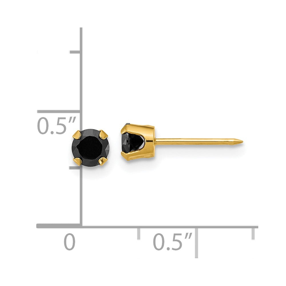 Inverness 14K Gold Polished 4mm Black CZ Stud Post Piercing Earrings
