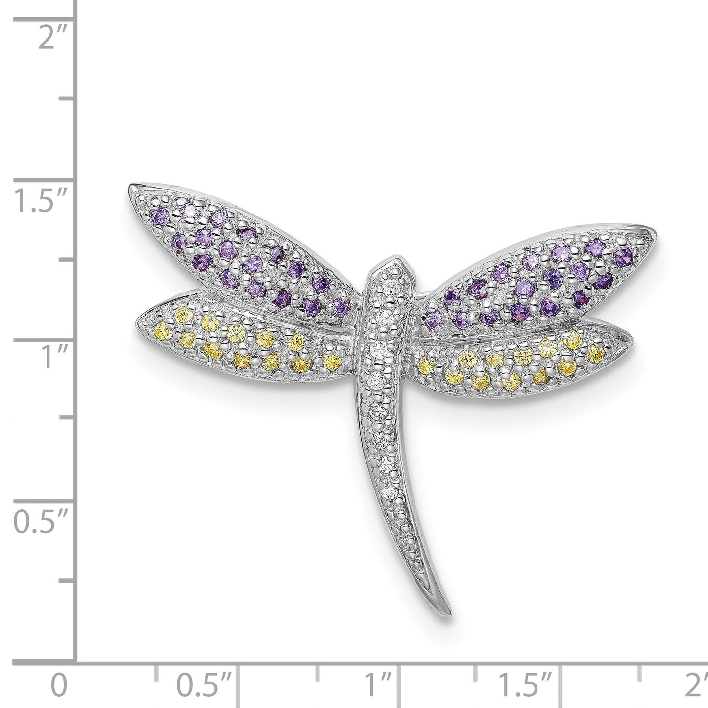 Sterling Silver Purple, Yellow & Clear CZ Dragonfly Pin