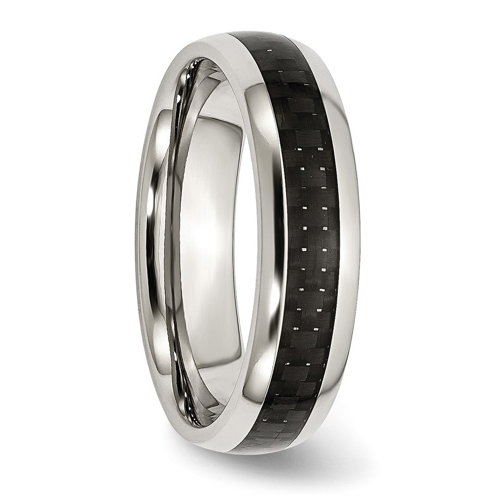 Stainless Steel Polished w/ Black Carbon Fiber Inlay 6mm Band Size - 12.5