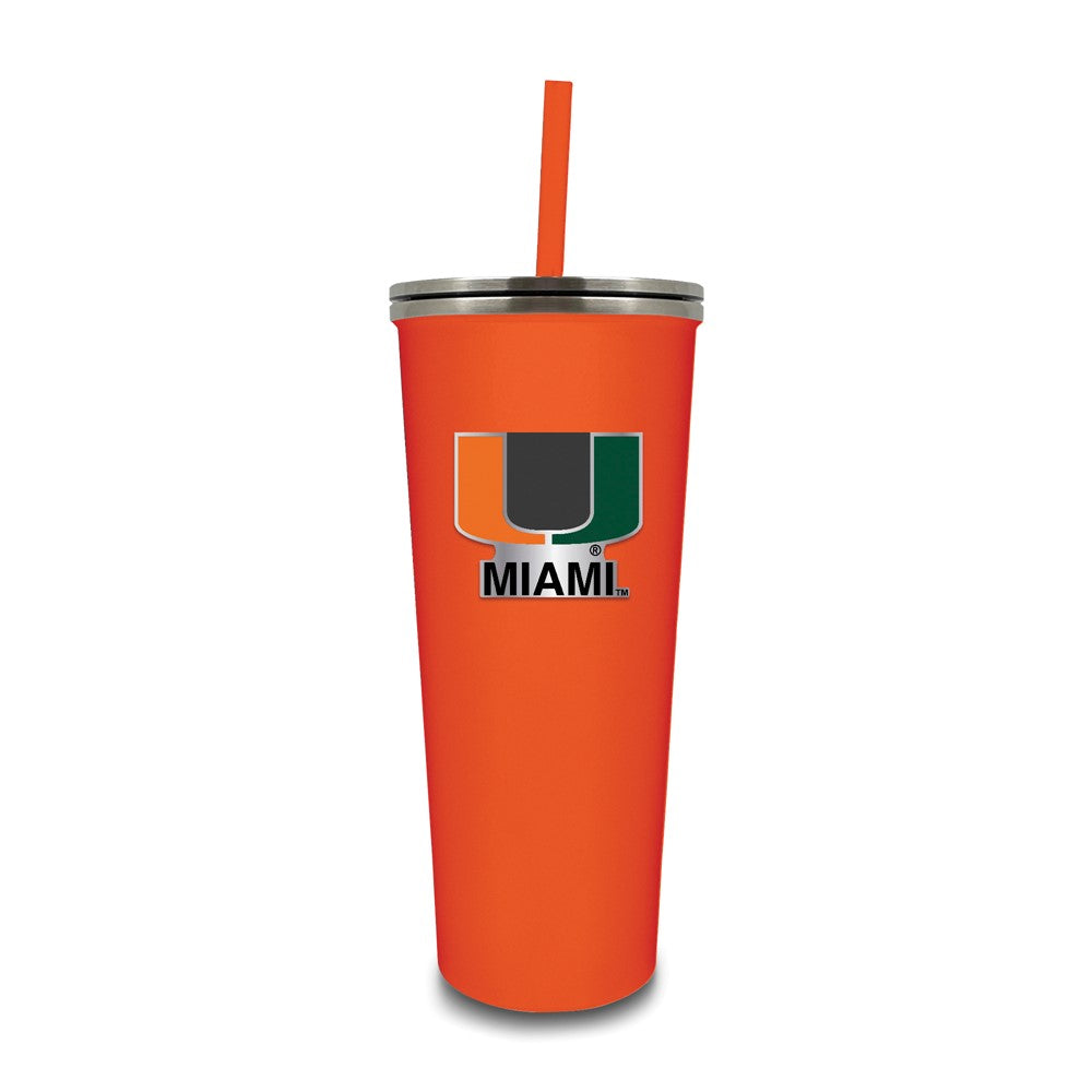 University of Miami Stainless Steel 24 ounce Skinny Tumbler with Straw