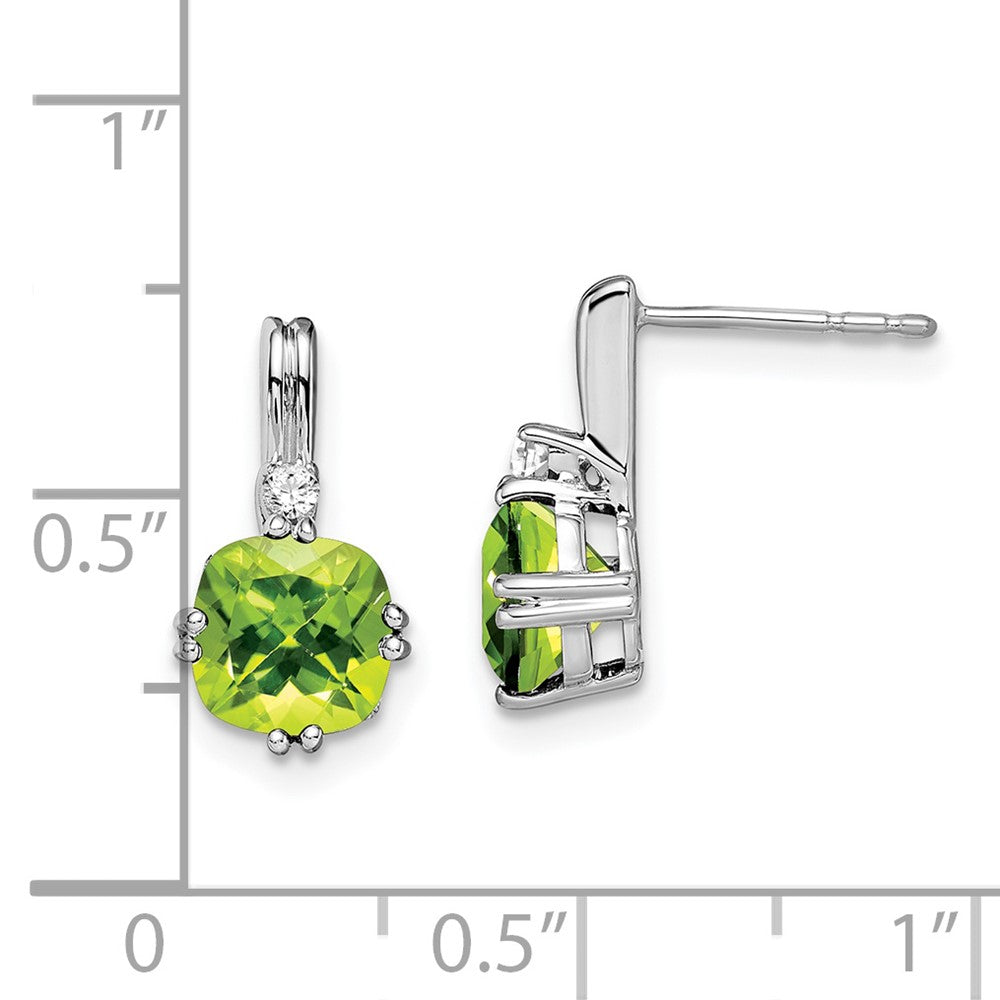 14k White Gold Cushion Peridot and Diamond Earrings