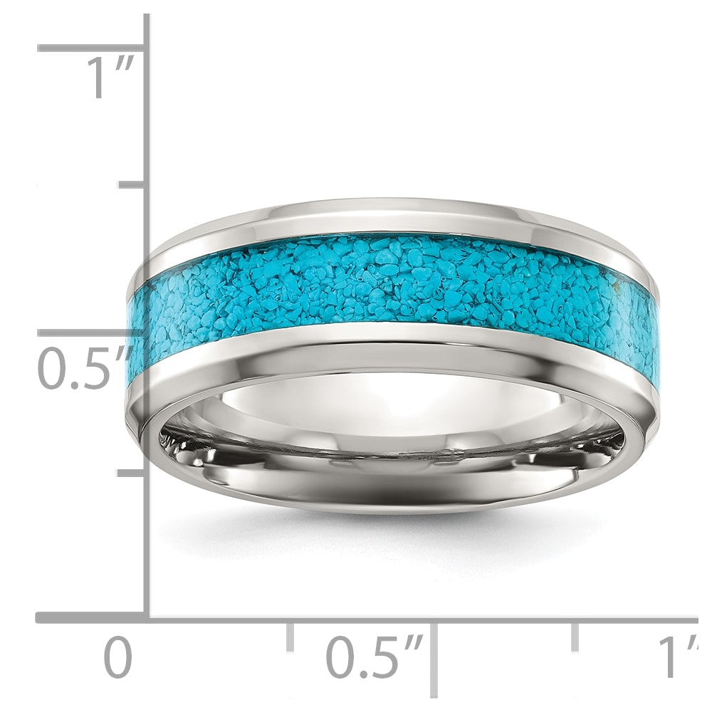 Chisel Titanium Polished with Turquoise Inlay 8mm Band Size - 8