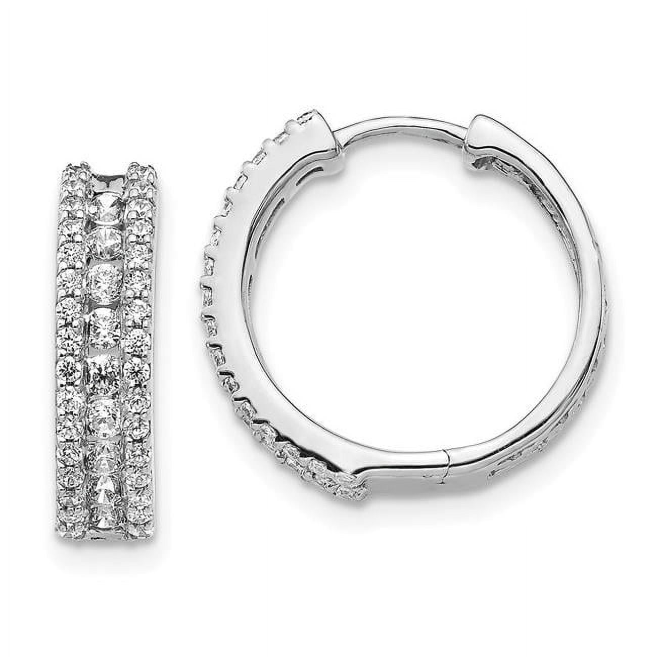14k White Gold 3-row 7/8 carat Diamond Hinged Hoop Earrings